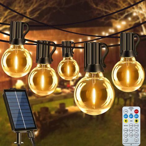 Guirlande lumineuse solaire d'extérieur 18 m, 30 ampoules + 1 G40, 8 modes, étanche IP44, pour jardin,balcon,pavillon,Noël(lumière chaude) (1/5)