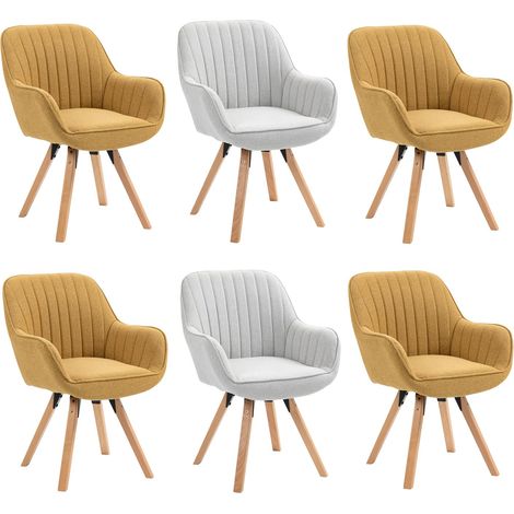 Lot de 6 Chaise Salle à Manger Fauteuil Coiffeuse Siège Pivotant avec Accoudoirs pour Chambre Salon Cuisine Bureau, Rembourré en Tissu Pieds en Bois Massif, Multicolore (1/5)