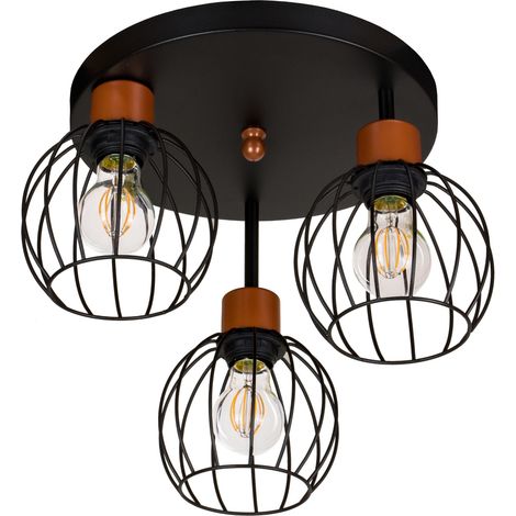 Plafoniera nera, in metallo industriale, 3xE27, illuminazione LED moderna per soggiorno, cucina, camera da letto, cameretta dei bambini, loft (1/4)