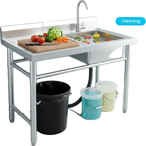 Fregadero comercial, acero inoxidable 201, 100x60x93cm, capacidad de carga de 200kg, fregadero individual, grifo giratorio de 360°. (1/5)