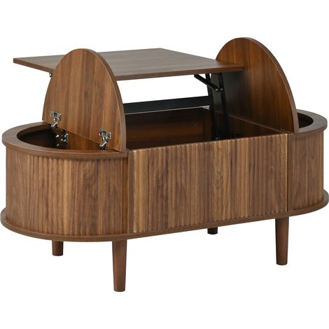 Tavolino da caffè ovale regolabile con contenitore in MDF color noce (1/5)