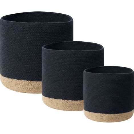 Set of 3 Baskets BASIMA Cotton Black