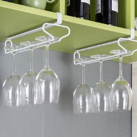 Porte-verre à vin suspendu - - Fer forgé - Blanc - 31x10,2x8,6 cm - Capacité 4 tasses - Charge 5 kg - Moderne (1/4)