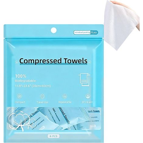 Serviettes compressées pour le voyage 6 Pièces Lingettes Douces Gants De Toilette De Voyage Portables Pour Femmes Hommes Passionnés De Fitness Hôtel Resort Camping Randonnée Plage Salon (1/5)