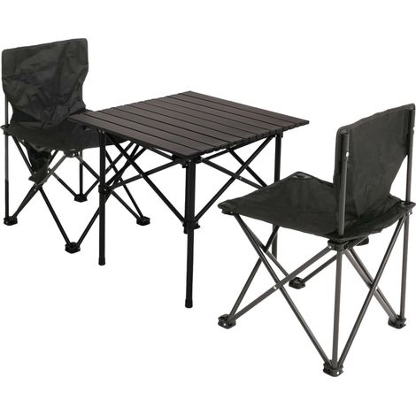 [NUNCA USADO] Set de camping HHG-428, mesa 2x silla plegable silla de pescador plegable, metal, negro
