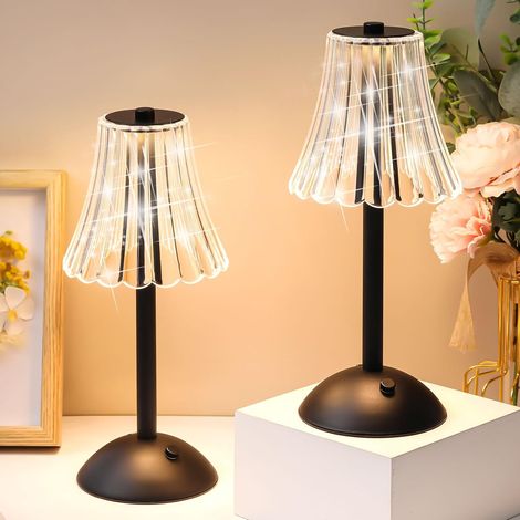 Lot de 2 lampes de bureau sans fil, lampe de bureau LED tactile rechargeable, petite lampe de bureau portable, 3 couleurs à intensité variable (noir) (1/5)