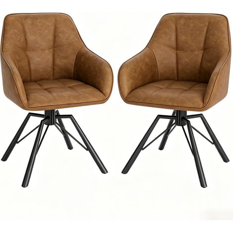 Set de 2 sillas de comedor giratorias 360° de polipiel marrón claro con reposabrazos (1/5)