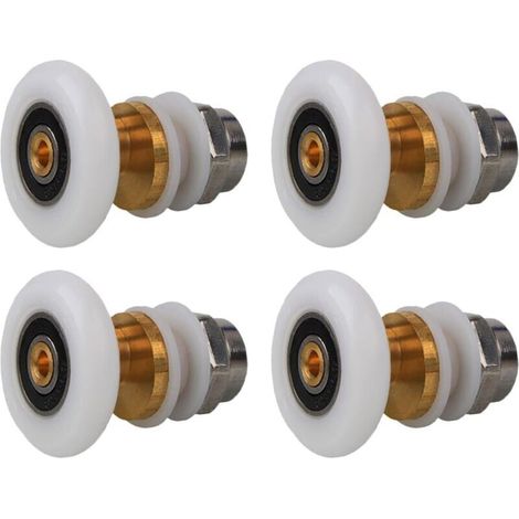 Roulettes de porte de douche (23 mm), roulettes de porte coulissante en laiton, 4 pièces pour remplacement de porte de douche coulissante en verre (1/4)