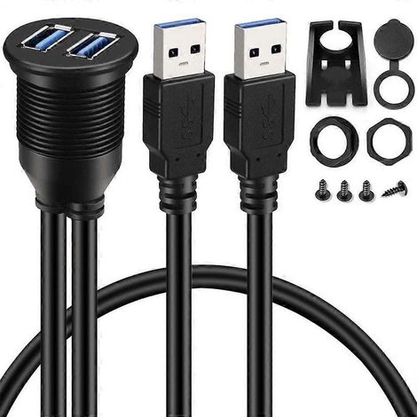 Câble d'extension encastré pour tableau de bord de voiture, camion, bateau, moto, avec 2 ports USB 3.0 et AUX (1/5)