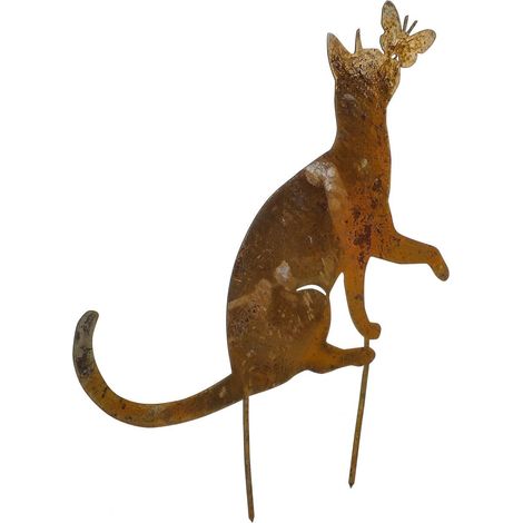 Retro Gartenstecker Katze aus Eisen in Braun mit leichtem