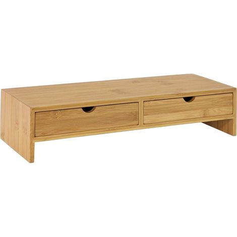 SoBuy FRG198-N Monitor Bildschirm Ständer Monitorerhöhung Bildschirmerhöher Monitorständer Tischaufsatz aus Bambus mit 2 Schubladen BHT ca.: 47x18x11cm