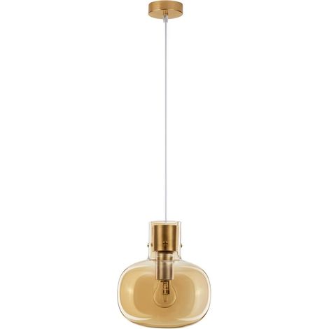 Merano Josef 22cm Globe Suspension Plafonnier Verre Champagne Cordon Blanc Laiton Doré Métal LED E27
