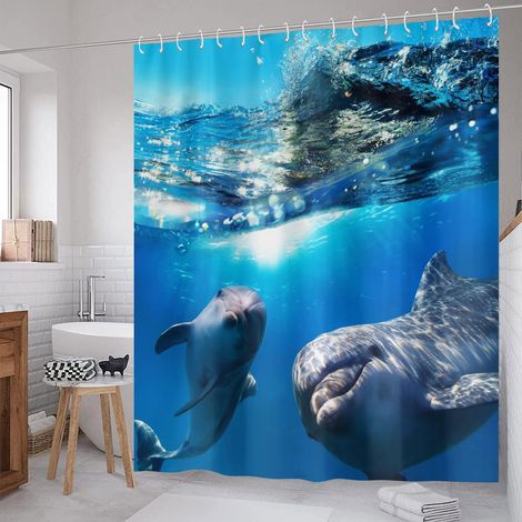 Rideau de douche 3D 180180cm, rideau de douche lavable en machine Dolphin, rideau de douche anti-moisissure et imperméable avec 12 crochets (1/5)