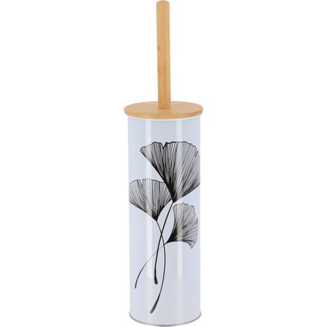 Escobillero metálico estampado con tapa de bambú - zen gingko - Tendance (1/2)
