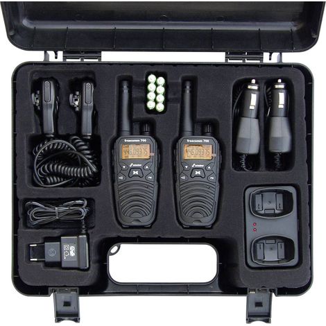 Talkie-walkie PMR 446 20701 – Portée jusqu'à 10 km – 8 canaux – Protection IPX2 – Mallette rigide – Chargeur double – Stabo