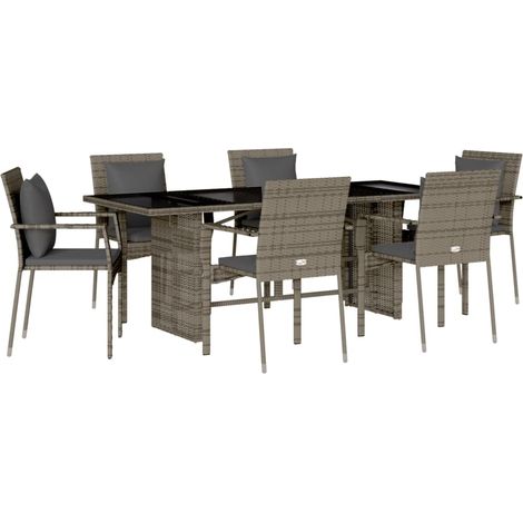 Maison Exclusive - Set comedor jardín 7 pzas y cojines ratán sint (1/5)