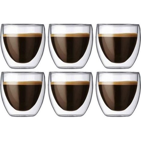 Tasse à café - Originale - Verre - Double paroi - 80ml - Set de 6 pièces (1/4)