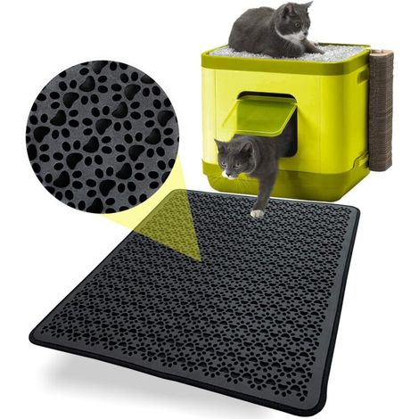 4060 cm,Tapis Litière Chat pour Bac à Litière Chat et Maison de Toilette Chat , Double Couche EVA en Patte du Chat (Noir) (1/5)