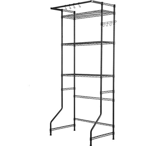 Étagère de rangement pour lave-linge et sèche-linge, étendoir à linge à 3 niveaux avec barre de suspension et crochets, étagères réglables à une rangée pour un gain de place, pour le rangement et l'or (1/5)