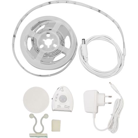 Bandeau LED de 1,5 m (4,92 pi) à intensité variable et activation par mouvement, avec adaptateur secteur et veilleuse pour lit bébé, chevet, escalier, armoire ou salle de bain. (1/5)