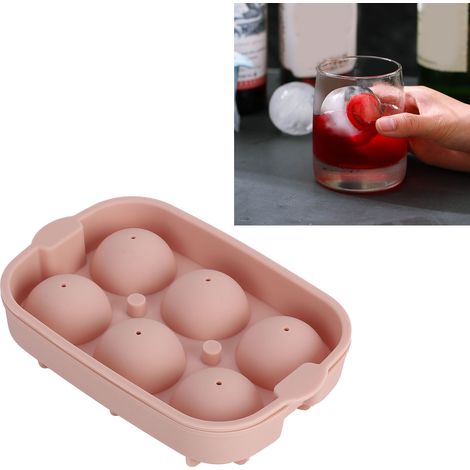 Moule à glaçons en silicone, moule à glaçons sphériques, boîte à glaçons domestique, grande boîte à glaçons, boîte de rangement pour glaçons en silicone, rose clair, 6 boules, 45 mm. (1/5)