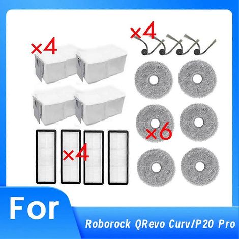 Lot de 18 pièces pour Roborock QRevo Curv/P20 Pro balayeuse accessoires brosse latérale filtre chiffon sac à poussière nettoyeur pièces de rechange (1/5)