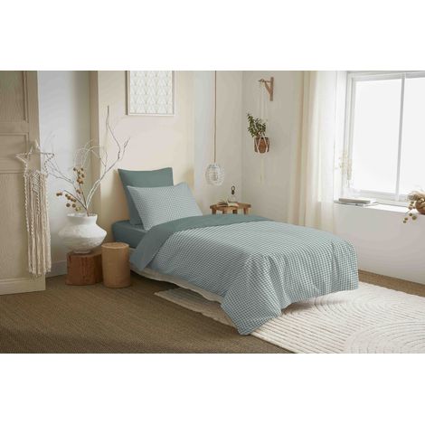 Pack complet housse de couette réversible "Vanessa" 4 pièces pour lit 90 x 190 Gabrielle Sauge