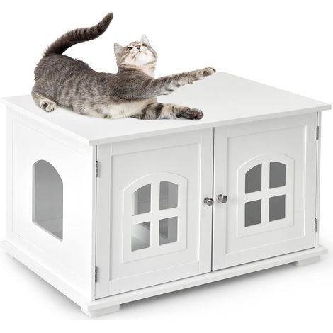 Goplus – Maisonnette pour chat en MDF – Meuble cache litière avec ventilation – Dimensions 80,5 x 52,5 x 49 cm – Table d'appoint décorative (1/5)