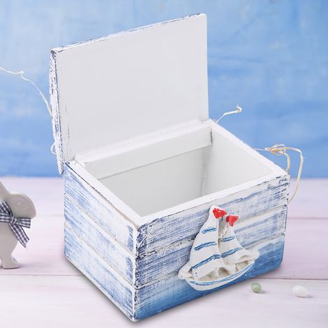 Boîte de rangement en bois décorative style marin pour bijoux et accessoires - Coffret à trésors portable (inspiration méditerranéenne) (1/4)