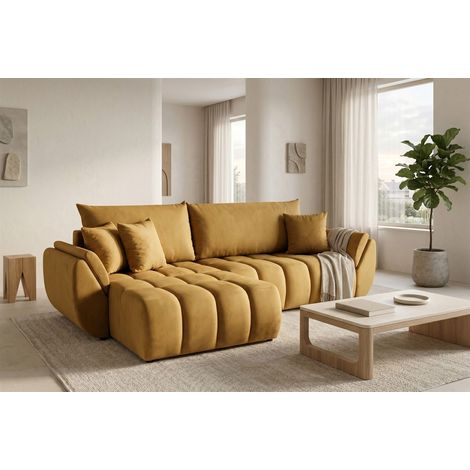 Ecksofa Schlafsofa Sofa COLLIN in Stoff Monolith Honiggelb Ottomane Links