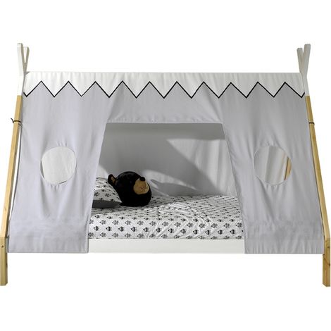 Lit tipi 90x200 sommier et housse inclus Vipack - Bois et blanc (1/5)