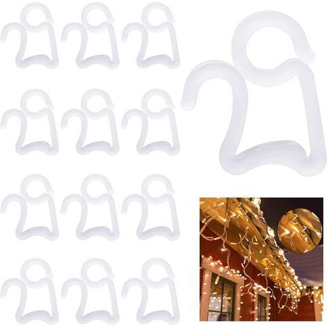 AIDUCHO 100 Ganchos para canaletas navideñas, ganchos para colgar luces navideñas LED decorativas para exteriores (Blanco) (1/5)