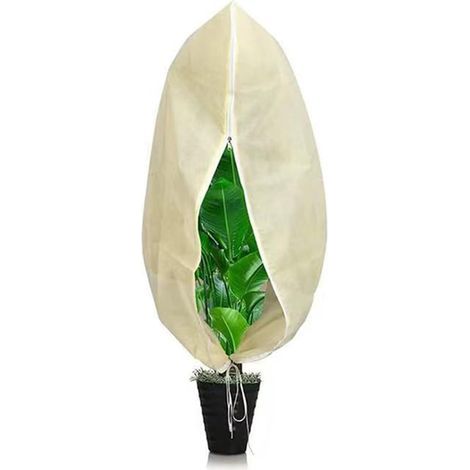 Housse de protection contre le gel pour l'hiver - 200 x 240 cm - Réutilisable - Avec cordon de serrage et fermeture éclair - Pour extérieur par temps froid - Beige (1/5)
