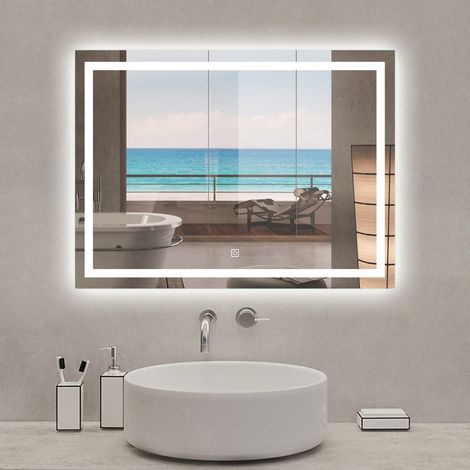Acezanble Miroir lumineux 100 x 70cm anti-buée +dimmable + mémoire, miroir de salle de bain led