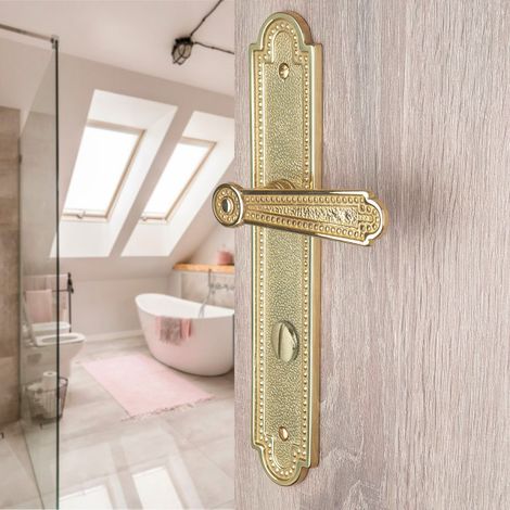 Ouvre&Déco – Poignées de porte CHENONCEAUX verrou condamnation – Laiton poli brillant – Entraxe 195 mm – Compatible épaisseur 35-40 mm