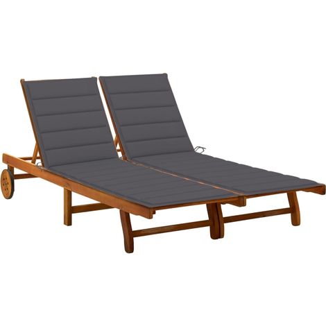 FIMEI Chaise longue de jardin 2 places avec coussins Acacia solide (1/5)
