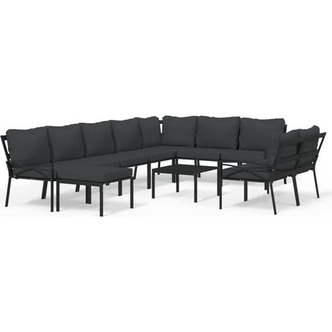 Maison Exclusive - Set Mobili da Giardino 11 pz con Cuscini Grigi in Acciaio (1/5)