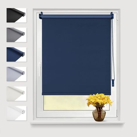 Store enrouleur occultant thermique,110x130 cm (largeur du tissu 106 cm),Klemmfix sans perçage,Store de protection thermique à fixation pour fenêtre et porte,Bleu foncé (1/5)