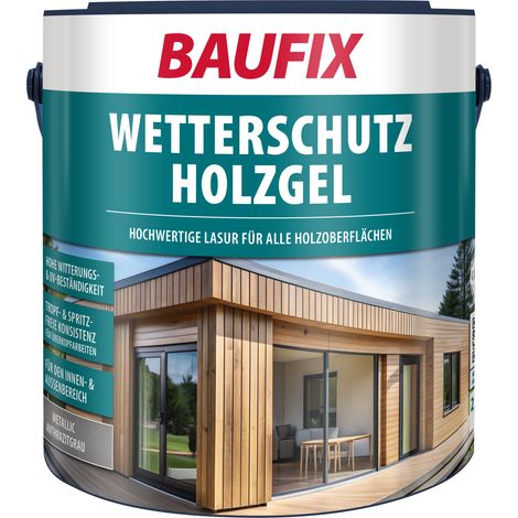 BAUFIX Metallic Wetterschutz-Holzgel anthrazitgrau seidenglänzend, 2.5 Liter, Holzlasur (1/4)