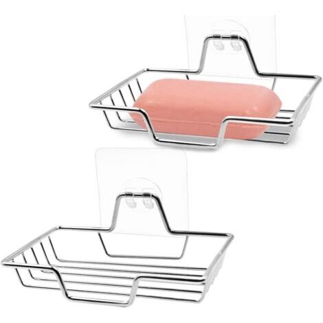 Portasapone da parete in acciaio inox 304 (confezione da 2) - Non è necessaria la foratura - per doccia, bagno, vasca da bagno e lavello da cucina - Argento (1/4)