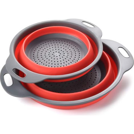 2 Tailles, y Compris 8 Pouces et 9,5 Pouces Passoire Pliable Silicone(rose), Colander Set, Portable Panier de Fruits, Économisez de l'espace de Cuisine, Facile à Nettoyer (1/5)
