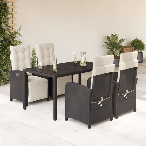 Set de muebles jardín 5 pzas con cojines ratán sintético negro vidaXL (1/5)