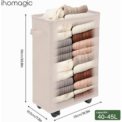 Laundry Basket on Wheels, Foldable Laundry Baskets, Storage Bag – Laundry Basket for Bedroom, Clothes Storage (Beige) (1/3)