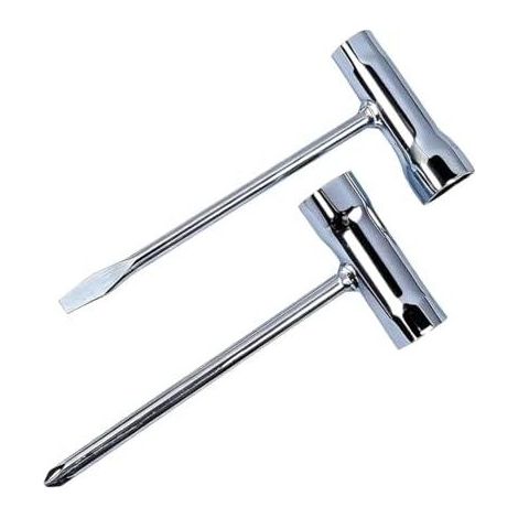 Lot de 2 Clé à bougie d'allumage, clé combinée, en T, 13 19 mm/17 19mm, tondeuse gazon, tournevis plat, pour Tronçonneuses, Débroussailleuses et Tondeuses Gazon - (1/5)