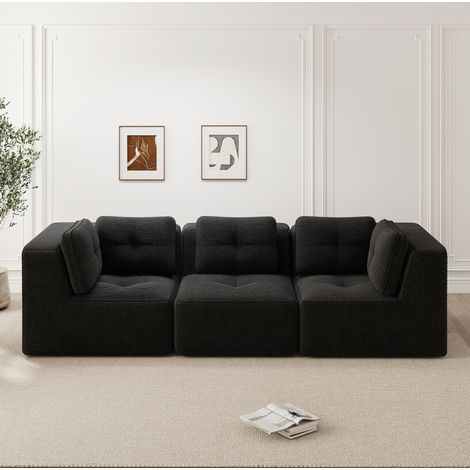 Sofá esquinero modular 297x104x69 cm de pana negra, ahorro de espacio para salón FloraGrace (1/5)