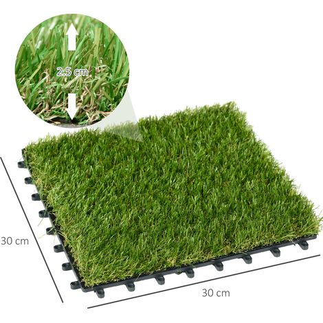 Lot de 10 dalles de gazon artificiel, 30x30 cm, vertes, densité 6500. (1/5)