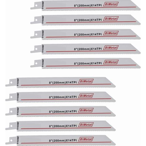 10pcs R825BF Lames de Scie Sabre Alternative Bimétallique 14TPI 200mm Pas de 1.8mm S1025BF Robuste pour Tuyaux Minces en Métal Souple (1/5)