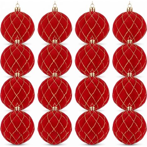 Set 16 Palline Natale Velluto rosse 6 cm con Ricami Dorati per Albero di natale ghirlande decorazioni casa e lavoro addobbi sfere rossa particolari ed eleganti (1/5)