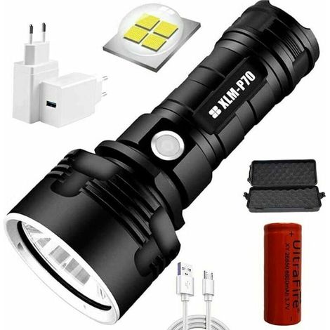 P70 flashlight, ultra-bright with a power output of 30,000-100,000 lumens, 3 lighting modes (Single battery, 50W-P70) (1/4)