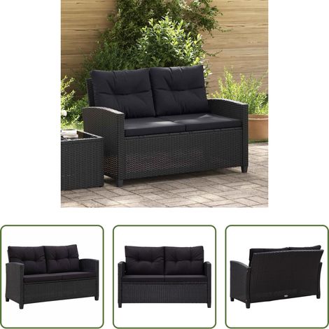 2-Sitzer - 2-Sitzer-Gartensofa mit Kissen Schwarz 124 cm Poly Rattan (1/5)